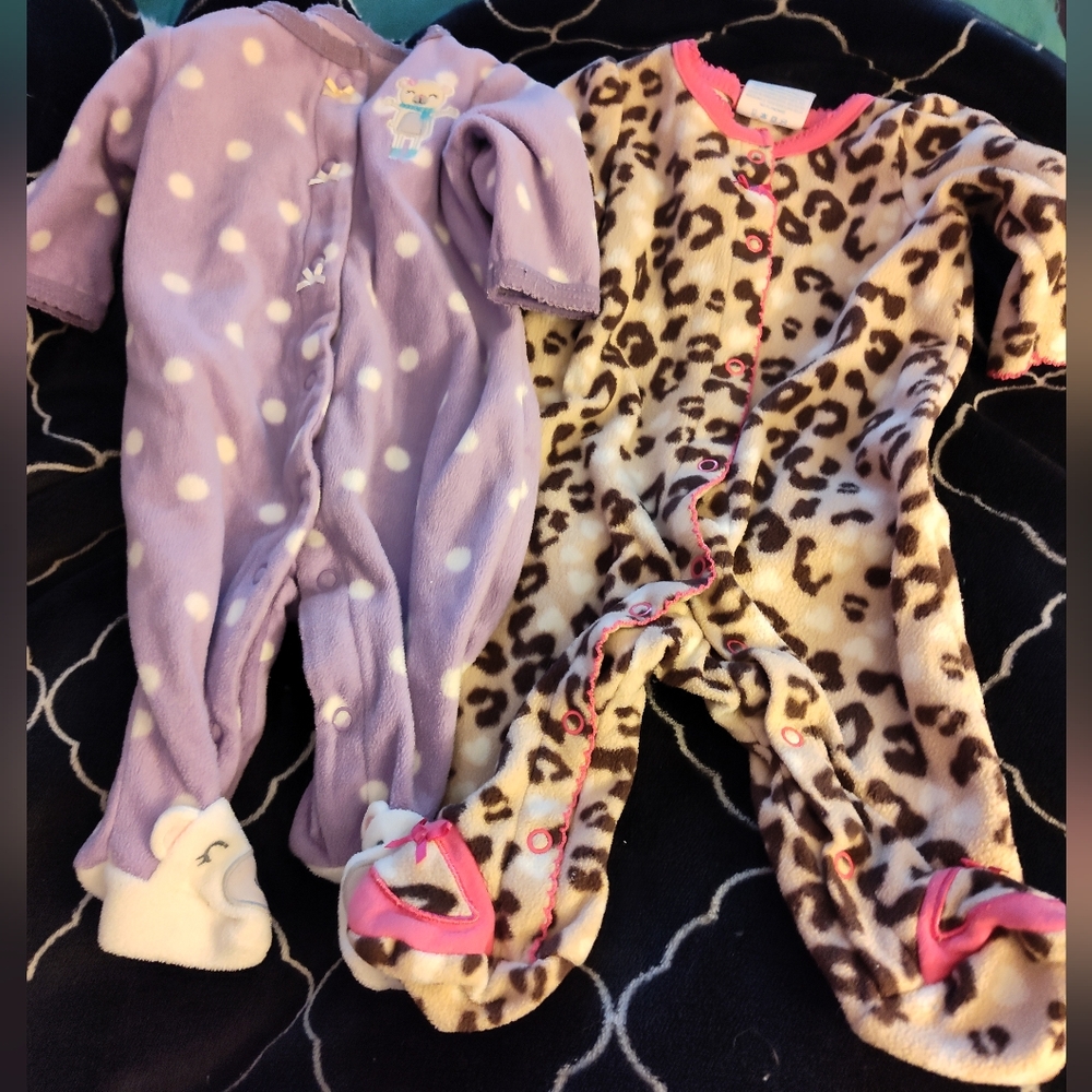 Carter's Purple Polka Dot and Small Wonders Leopard Print Footies